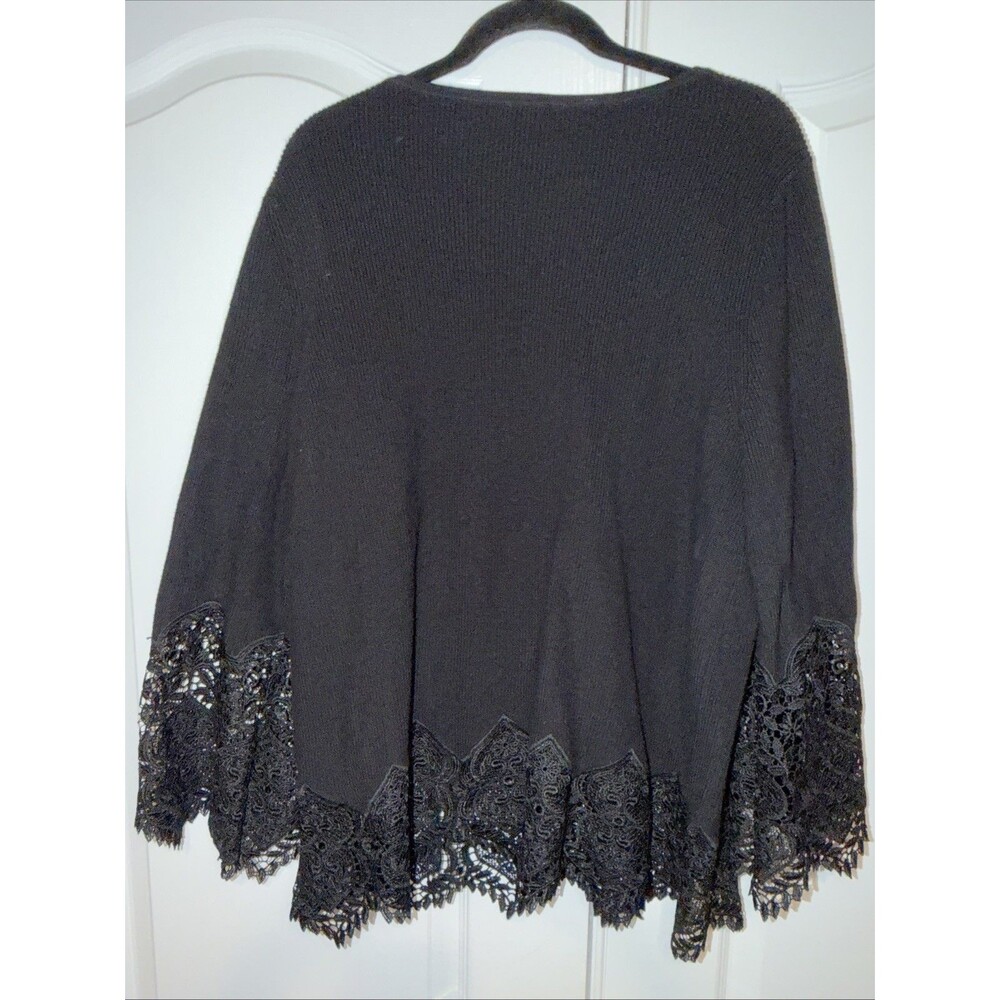 Chico's Black Knit Long Sleeve Sweater Top Lace Trim Stretch Goth Size 4 (XXL) - Picture 5 of 13